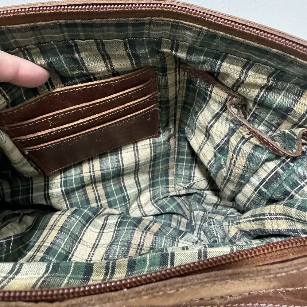 Wild West Los Angeles Leather Purse Brown‎ Shoulder Bag Green Gingham Western
